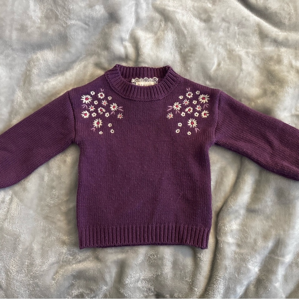 Btween Purple Sweater with Floral Embroidery